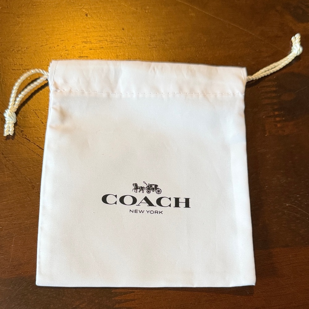 COACH White Drawstring Pouch with Black Logo 5”x 4.5”